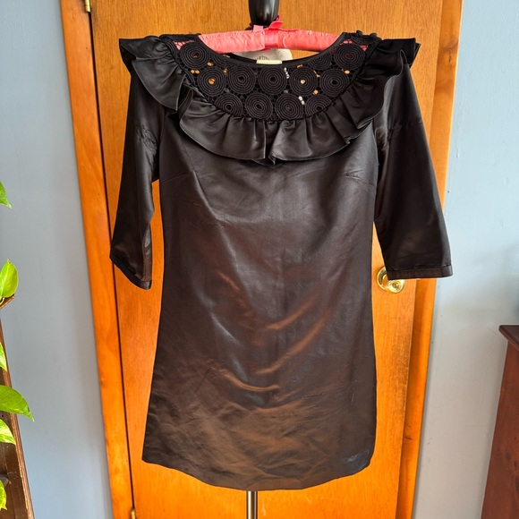 Loeffler Randall 100% silk black dresss lace collar decoration size 4 - Picture 12 of 13